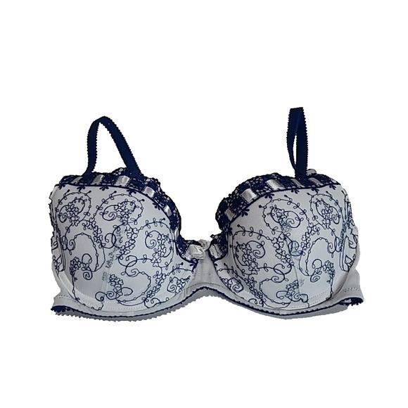 Ambrielle White Floral Full Coverage Adjustable Underwire Push Up Bra Size 36C - Picture 1 of 6